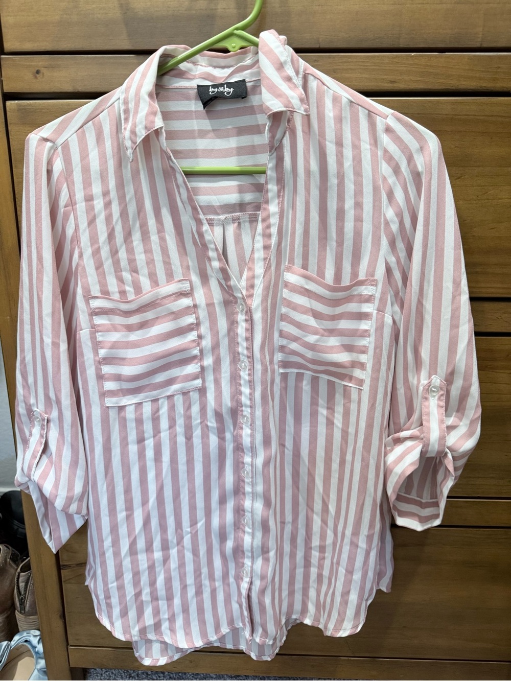 by & by Pink and White Striped Button-Down Shirt